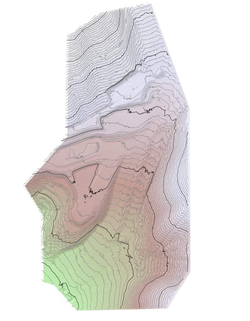 rTek's DTM (Digital Terrain Model) Topographic Map derived from the ground-classified LiDAR point cloud.